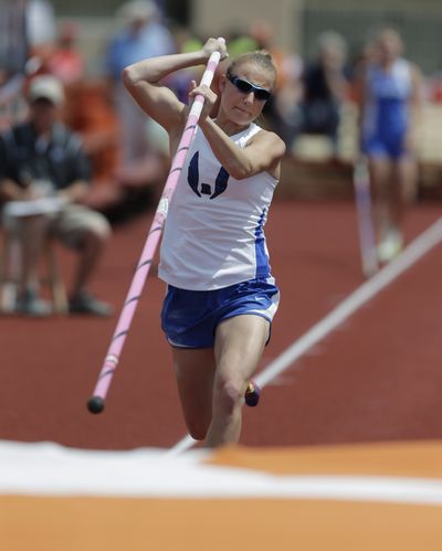 Emory Rains High School’s Charlotte Brown, who is legally blind, finished eighth out of nine competitors in the Texas Class 3A pole vault. “It’s a privilege to even get to come,” she said. (Associated Press)