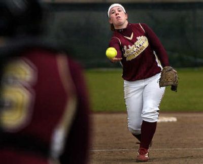 
University's Ashley Fargher is a catcher during the fastpitch season but pitches in the fall slowpitch league. 
 (Holly Pickett / The Spokesman-Review)