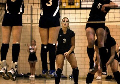 Shadle Park's Lexi Bishop (3) keeps her eyes on the action during the Highlanders' 3-1 Greater Spokane League volleyball win over Mt. Spokane Tuesday night. 
 (Jed Conklin / The Spokesman-Review)