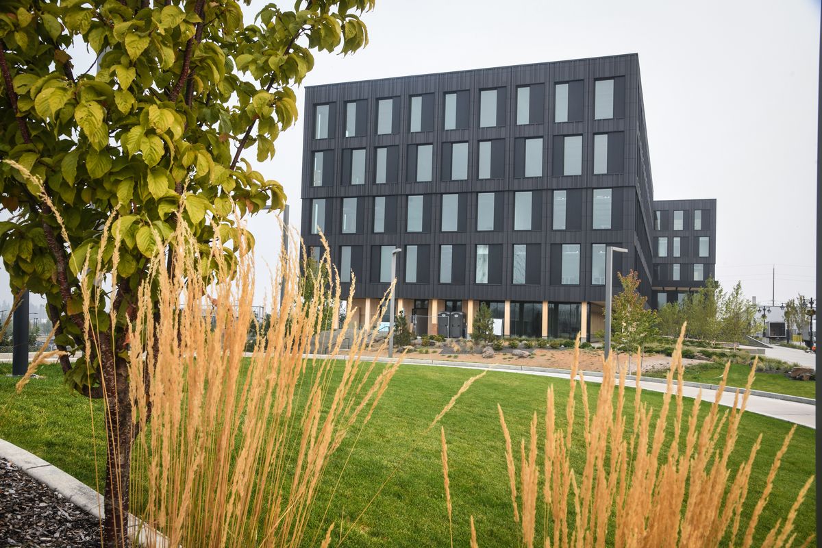 The Catalyst Building is built with cross-laminated timber produced by Katerra.  (Dan Pelle/The Spokesman-Review)