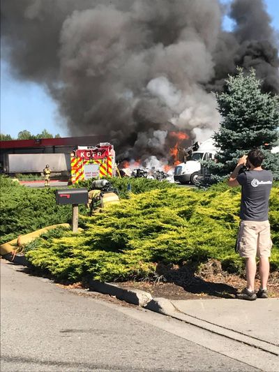 Two semis are on fire at the Flying J truck stop in Post Falls. (Post Falls Police Department)