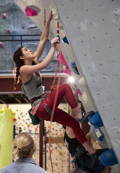 Gonzaga University student Hannah Tolson climbs for the gold in the 2017 USA Climbing Collegiate National Championship finals in sport climbing. Tolson will compete in the 2018 World University Championships in Slovakia starting Wednesday. (USA CLIMBING / COURTESY PHOTO)