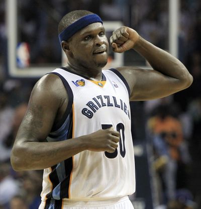 Memphis Grizzlies forward Zach Randolph celebrates during the closing seconds of Game 6 victory over the San Antonio Spurs. (Associated Press)