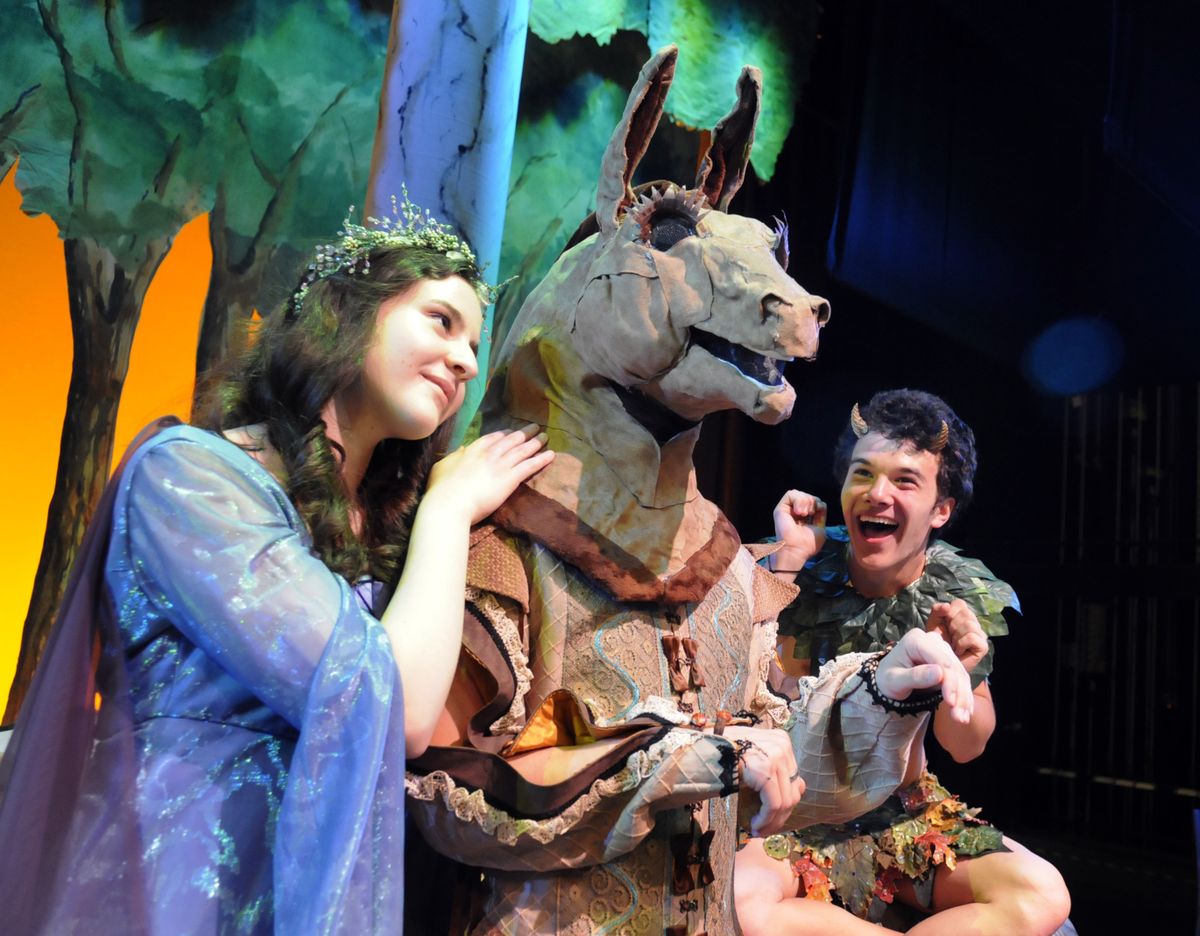 The Central Valley High School Theatre Department presents William Shakespeare’s  “A Midsummer Night’s Dream” at the CV Performing Arts Center May 19-22. Tegan Monaghan plays the goddess Titania; Daniel Graham is Bottom the weaver whose head is turned into a donkey; and Christian Koch is the mischievous sprite Puck. (J. BART RAYNIAK)