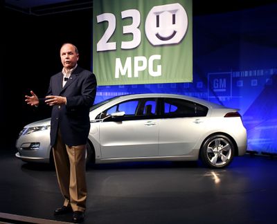 GM President and CEO Fritz Henderson addresses the media at GM’s Tech Center in Warren, Mich., during a news conference regarding the Chevy Volt’s 230 composite mpg  rating Tuesday. (Associated Press / The Spokesman-Review)