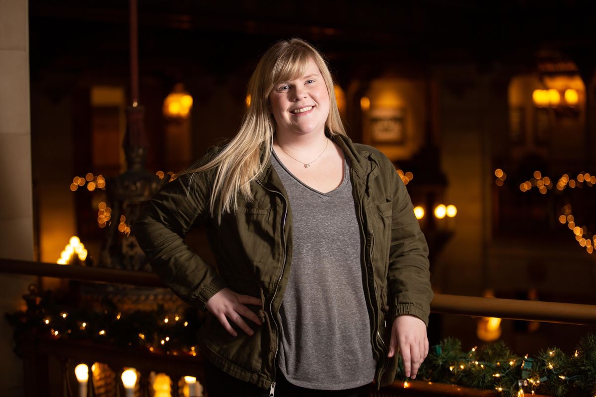 Amber Fisher poses for a portrait at the Historic Davenport Hotel on Nov. 21, 2018. Fisher is the adult honoree for this year’s Inland Northwest Jingle bell Run on Dec.1, which benefits the Arthritis Foundation. (Libby Kamrowski / The Spokesman-Review)