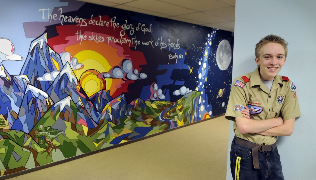 Scott Coffey’s Eagle Scout project in the basement of Northview Bible Church was a mural paint-by-number design. (Dan Pelle)