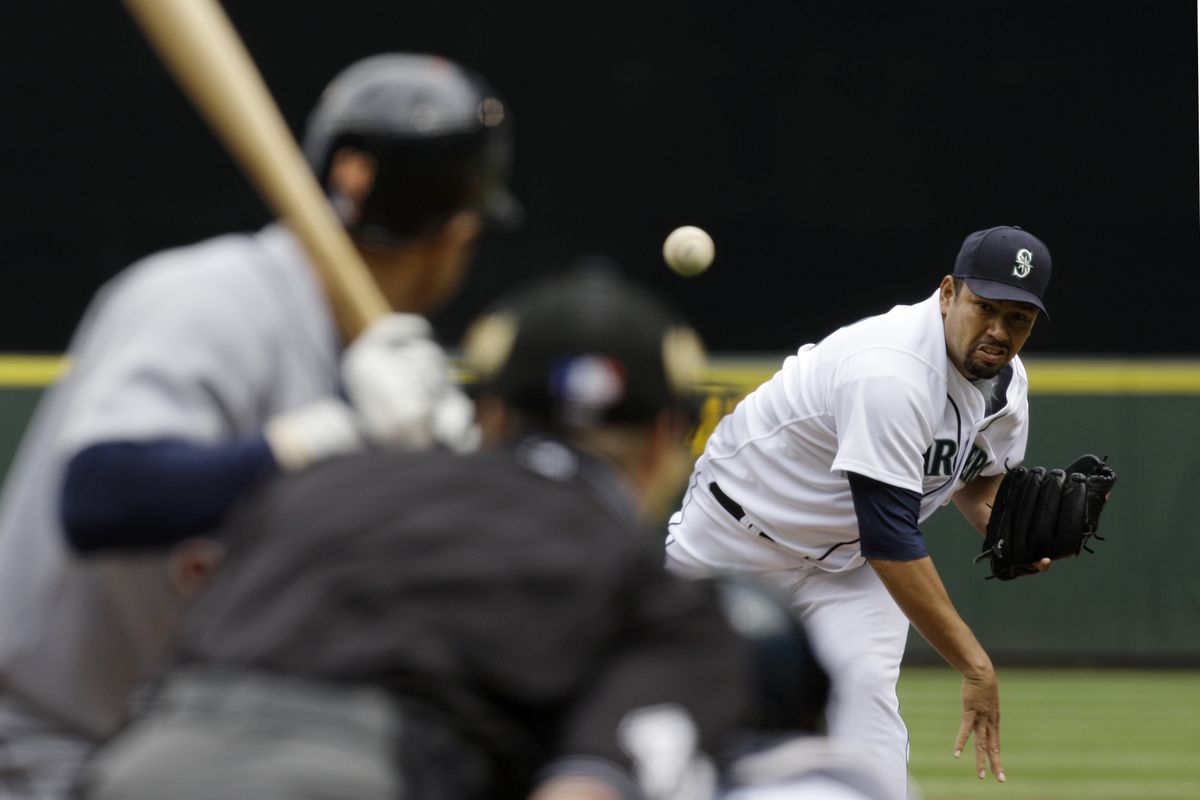 Mariners starter Carlos Silva allowed four runs on six hits over five innings, dropping to 0-2 this season. He walked one Tiger. (Associated Press / The Spokesman-Review)
