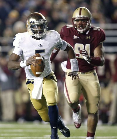 Notre Dame QB Everett Golson threw for two TDs and ran for another in win. (Associated Press)