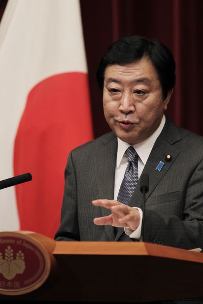 Prime Minister Yoshihiko Noda speaks during a press conference at his official residence in Tokyo on Friday. (Associated Press)