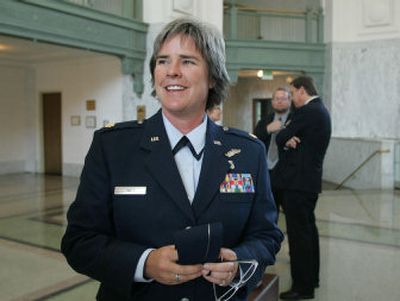 
U.S. Air Force Reservist Major Margaret Witt is  challenging her dismissal from the Air Force for being a lesbian. 
 (Associated Press / The Spokesman-Review)